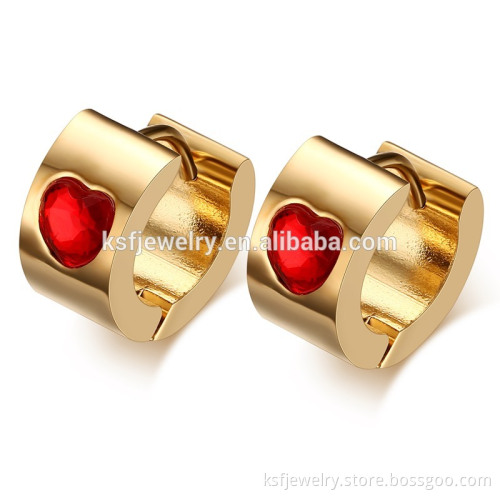 Simple Stainless Steel Huggie Gold Earring with Heart Stone Designs for Women